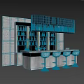 Modern Copper Bar Counter Interior With Bottles Gray Concrete Wall And Black Bar Stools