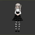 Game And Movie Character Design With Twintails White Shirt Black Pleated Skirt And Striped Socks