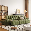 Green Velour Multi Person Sofa with Decorative Art and Floor Lamp in Modern Living Room