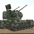 Military Functional Vehicle Featuring Twin Cannons Radar Camouflage Paint XT003 Red Star On Desert Terrain