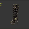 Stylish Black Knee High Boots With High Heel And Metal Buckle Details