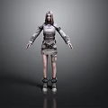 3D Female Character Model With Futuristic Outfit Standing On Gray Background