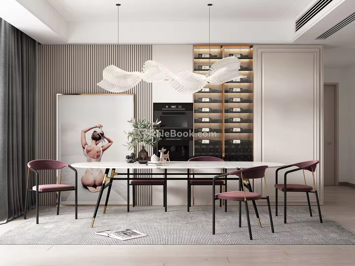 Light Luxury Dining Table and Chair Combination Simple 3d model