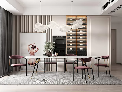 Light Luxury Dining Table and Chair Combination Simple 3d model