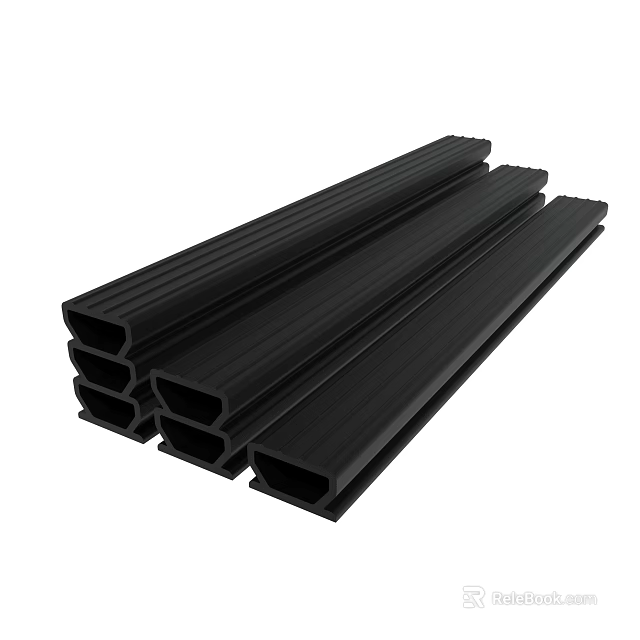 Black Long Extruded Plastic Profiles Stacked as Construction Material 3d model 