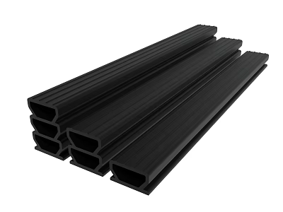 Black Long Extruded Plastic Profiles Stacked as Construction Material 3d model