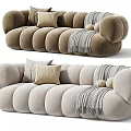 Beige And Olive Green Sectional Sofa With Round Armrests Plush Pillows And Throw Blanket