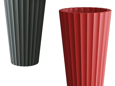 Tall Pleated Dark Gray And Red Cylindrical Vases For Modern Home Decor 3d model