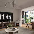 Cozy Vintage Living And Dining Space With Arched Design And Classic Walnut Storage Cabinets