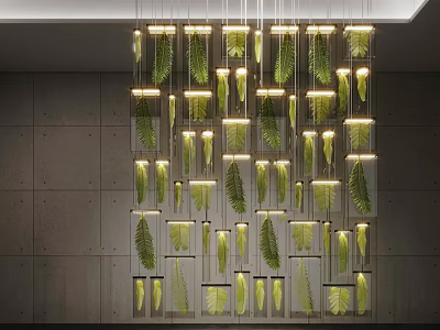Modern Hanging Screen Design With Green Leaf Decorations And Illuminated Panels 3d model