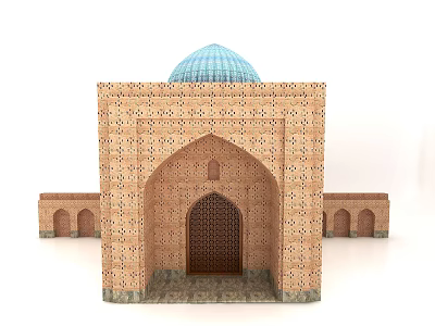 Traditional Islamic Architecture With Brick Walls Blue Dome And Arched Doorway 3d model