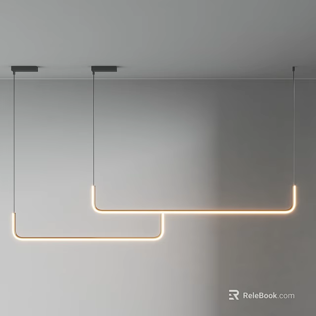 Modern Minimalist Linear Pendant Lights With Warm Ambient Glow Ceiling Mounted Sleek Design 3d model 
