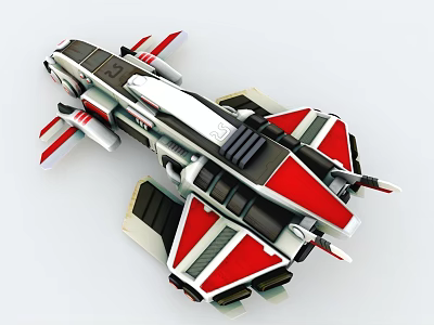 3D Spaceship Model with Red White Black Accents and Futuristic Wing Structure 3d model