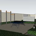 Modern European Style Courtyard Feature Wall With Pergola Green Plants Outdoor Sofas And Dining Table