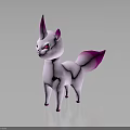White Fantasy Creature With Pink Horn Red Eyes And Pink Tail Tip