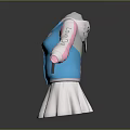 Blue And Pink Hooded Jacket With White Skirt And Logo Fashion Outfit