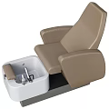 Beige Leather Spa Pedicure Recliner with White Basin and Comfortable Padded Armrests