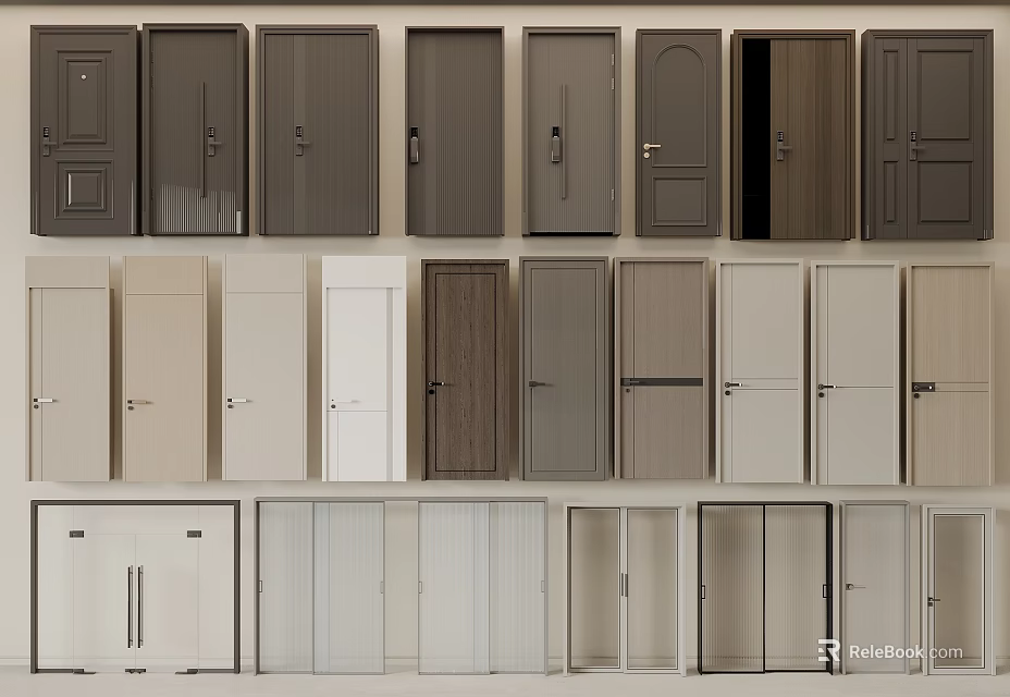 Modern Hinged Door Styles With Wooden Glass and Panel Designs for Home Interior 3d model 