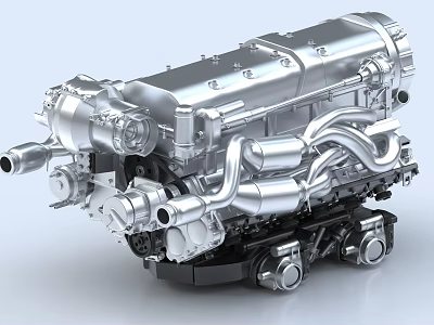 Shiny Silver Metal Engine With Complex Mechanical Structure And Intricate Pipes 3d model