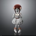 Cute 3D Character Model With Red Hair Pink Accessories White Dress And Pink Shoes