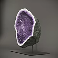 Natural Purple Amethyst Geode Decorative Ornament With White Rim And Metal Stand