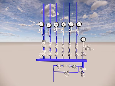 Public Facility Infrastructure With Blue Pipeline System And Multiple Pressure Gauges 3d model
