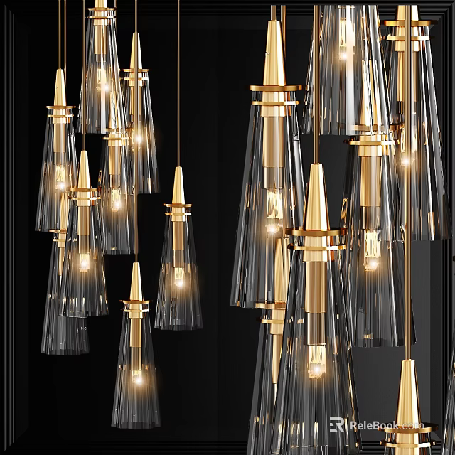 Elegant Modern Chandeliers Design With Transparent Glass Shades And Golden Metal Frames 3d model 