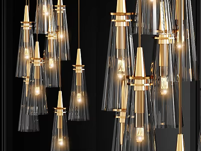 Elegant Modern Chandeliers Design With Transparent Glass Shades And Golden Metal Frames 3d model