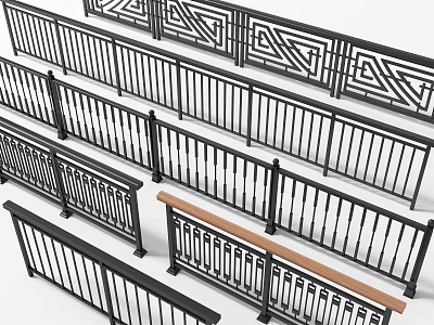 Modern Black Metal Fence Railings With Geometric Patterns And Multiple Designs 3d model