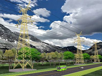 Modern landscape outdoor electric wire tower high voltage power grid model