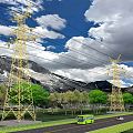 Modern landscape outdoor electric wire tower high voltage power grid 3d model