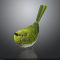 Green Bird with Yellow Belly White Around Eyes Standing on Black Surface and Gray Background