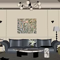 Elegant Living Room Interior With Navy Blue Sofa Green Armchair And Marble Coffee Table