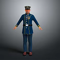 3D Military Figure In Blue Uniform With Yellow Stripes Medals And Cap