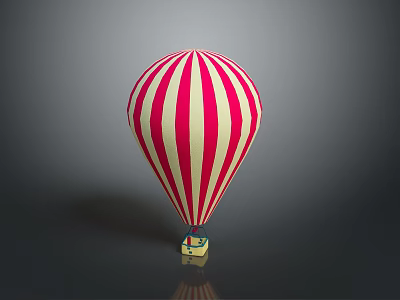 Vibrant Red And White Striped Hot Air Balloon With Small Basket At The Bottom 3d model