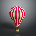 Vibrant Red And White Striped Hot Air Balloon With Small Basket At The Bottom