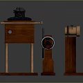 Vintage Wooden Scientific Instruments With Cabinet Gear Column And Base Design