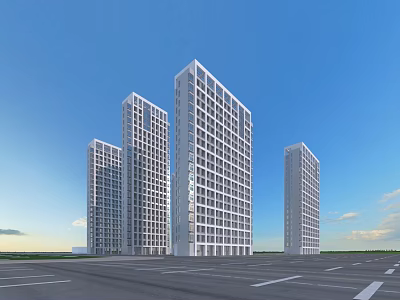 Modern High Rise Residential Buildings With Blue Sky Background And Parking Lot 3d model