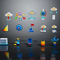 Vibrant Cloud Technology Icons Featuring Server Globe Chart Drone And Digital Elements 3d model