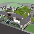 Modern Hotel Building With Entrance Courtyard Green Landscape And Surrounding Structures