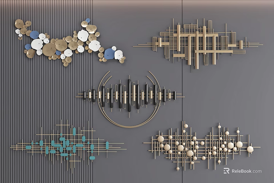 Modern Geometric Wall Decor With Metallic Circular Linear And Abstract Design Elements 3d model 