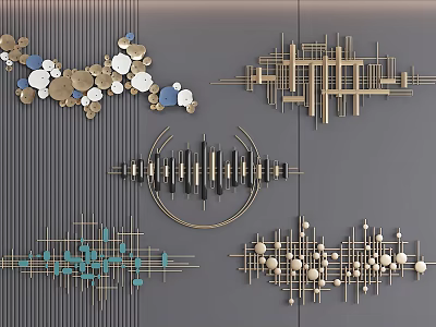 Modern Geometric Wall Decor With Metallic Circular Linear And Abstract Design Elements 3d model