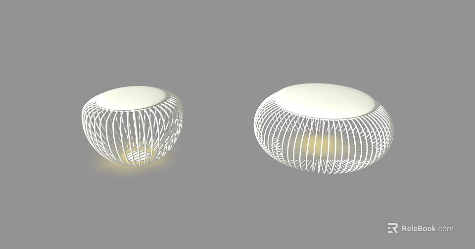 Round Modern White Mesh Design Stools With Cushioned Seats And Illuminated Base 3d model 