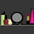 Various Beauty Cosmetics and Tools on Display Tray with Lipstick Mirror Brush and Comb