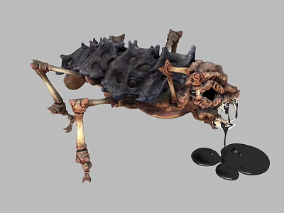 Mythical Skeleton Creature With Bone Structure Multiple Skulls And Dripping Black Liquid 3d model