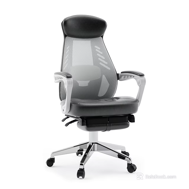 Modern Office Chair With Breathable Mesh Back Gray Black Design And Silver Base 3d model 