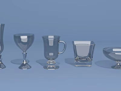 Transparent Glass Cups In Various Shapes Including Goblet Mug And Square Design 3d model