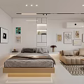 Bright Modern Minimalist Open Dining And Living Room With Cozy Sofas And Storage Cabinets