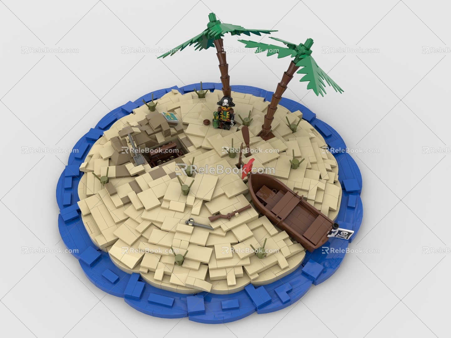 Lego Pirate Island Shipwreck Boat Treasure Coconut Tree Sea 3d model