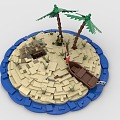 Lego Pirate Island Shipwreck Boat Treasure Coconut Tree Sea 3d model